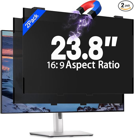 2 Pack 23.8 Inch Magnetic Computer Privacy Screen Filter for Monitor 16:9 Aspect Ratio, Removable Hanging Privacy Screen Shield, Anti Blue Light Filter, Anti-Glare Protector