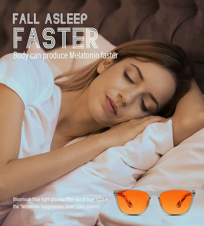 Bloomoak 100% Red Lens Blue Green Light Blocking Glasses- Dual AR Coatings Sleep Glasses Before Bed - Anti Glare, Fatigue