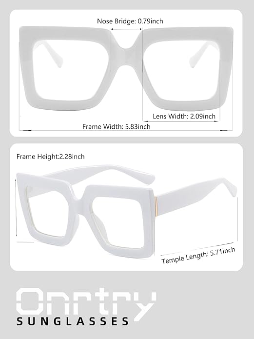 Onrtry Oversized Square Blue Light Glasses for Women Men Thick Frame Big Computer Eyewear Non-Prescription Eyeglasses