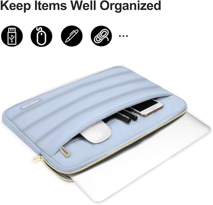 MOSISO Laptop Case 16 inch, 15-15.6 inch Puffy Laptop Sleeve Compatible with MacBook Pro 16 M5 M4 M3 M2 M1, HP Dell ASUS Acer Toshiba Lenovo, Polyester Horizontal Bag with Small Case, Baby Blue