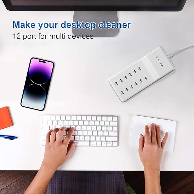 USB C Charger, 60W Charging Station, 12 Port USB C Desktop Charger, Charge Block Compatible with iPhone 11/12/13/14/15/LG/Smartphone/Tablet/other USB Devices