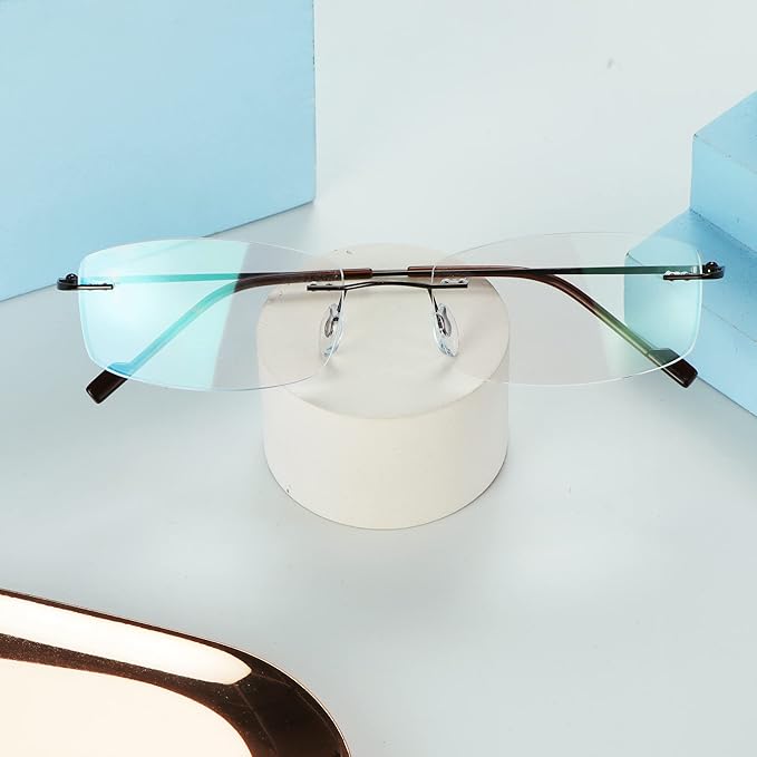 LifeArt Blue Light Blocking Computer Reading Glasses,Men's and Women's Rimless Frame (Brown, No Magnification)