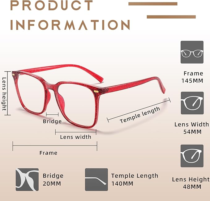 Oversized Square Blue Light Blocking Glasses for Women Men, Anti-Fatigue Computer Monitor Glasses Reduce Eye Strain