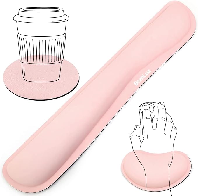 BamLue Upgrade Silky and Superfine Fabric Keyboard Wrist Rest, Gel Mouse Wrist Pillow Pad Set for Easy Typing & Pain Relief for Laptop, Office & Home, Ergonomic Sets for Keyboard-Pink