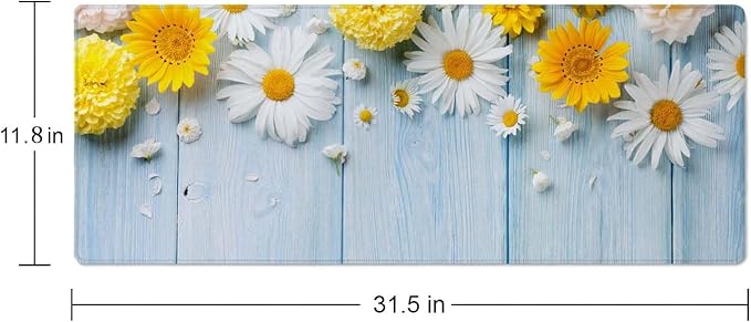 Desk Mat Flowers and Wood Large Keyboard Mouse Pad for Laptop PC Setup Desk Cover Protector Desk DéCor for Office Home Work Gaming 31.5" X 11.8" Stitched Edge Non-Slip Design