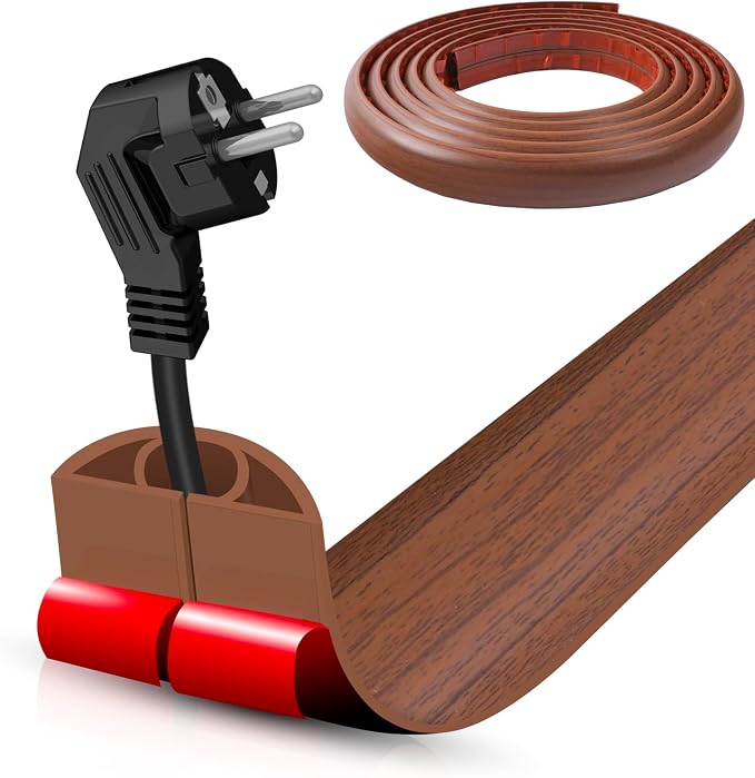 Floor Cord Cover Self Adhesive Cord Hider,10FT Cable Management, Extension Strip Protector for Wires, Prevent Cable Trips for Offices, Gyms, Exhibitions Cavity:0.39"(W) x 0.27"(H) Wood Red Teak by DBHXXMB-HH