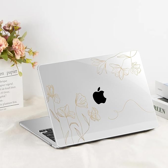 G JGOO Compatible with MacBook Air 13 inch Case 2026 2025-2022 M5 A3449 M4 A3240 M3 A3113 M2 A2681, Clear Hard Shell for MacBook Air 13.6 inch Case + Keyboard Cover + Screen Protector, Gold Floral