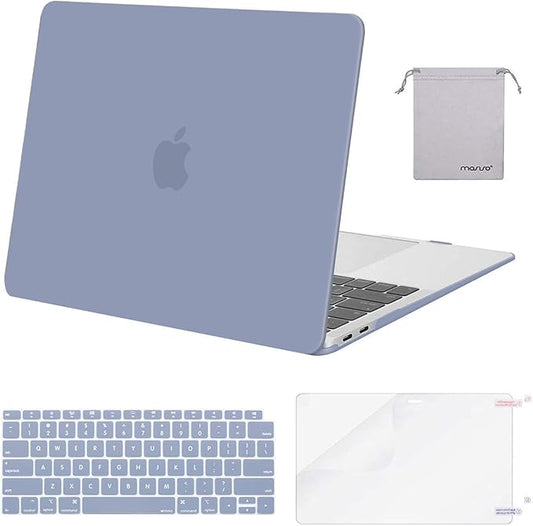 MOSISO Compatible with MacBook Air 13 inch Case M1 Chip 2021-2018 Release A2337 A2179 A1932, Plastic Hard Shell&Keyboard Cover&Screen Film&Storage Bag for MacBook Air 13.3 inch Case, Lavender Gray