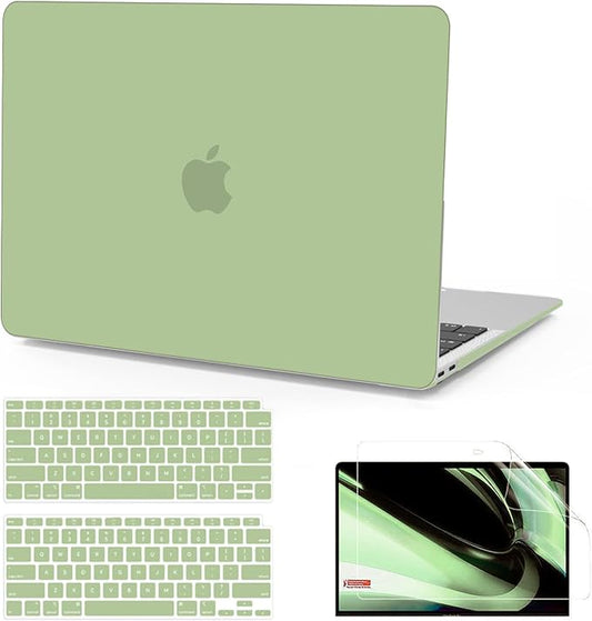 B BELK Compatible with MacBook Air 13 inch Case M1 2022 2021 2020 2019 2018 A2337 A2179 A1932, Matte Plastic Hard Shell+Keyboard Cover+Screen Protector for MacBook Air 13.3 inch Case, Avocado Green
