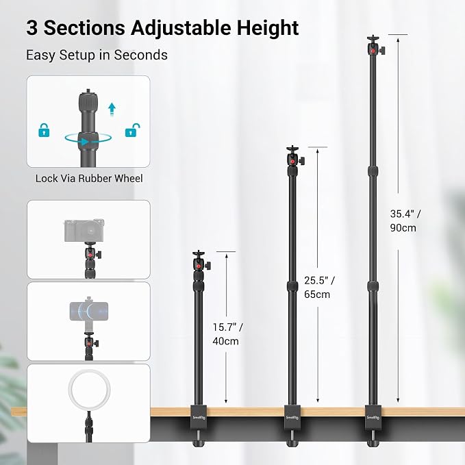 SmallRig Camera Desk Mount Table Stand, Adjustable Light Stand 15"-35", Tabletop C Clamp for DSLR Camera, Ring Light, Live Streaming, Photo Video Shooting - Image 3
