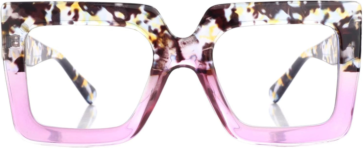 Onrtry Oversized Square Blue Light Glasses for Women Men Thick Frame Big Computer Eyewear Non-Prescription Eyeglasses