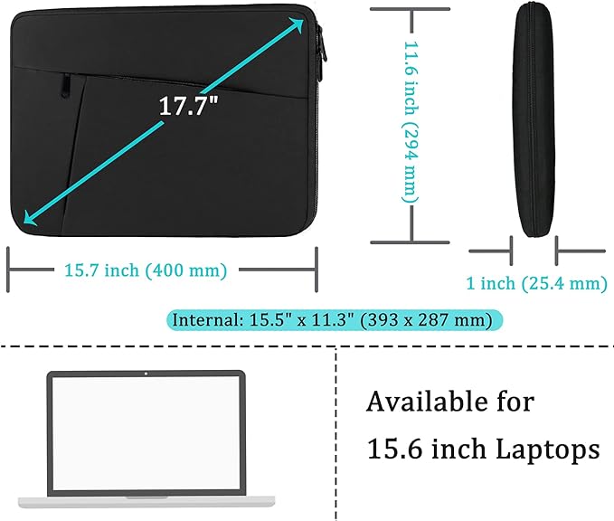 Laptop Case Sleeve 15.6 inch, Durable Shockproof Protective Computer Carrying Cover with Front Pocket, Briefcase Handbags Laptop Sleeve Bag for 15.6 inch HP, Dell, Acer, Asus, Notebook, Black