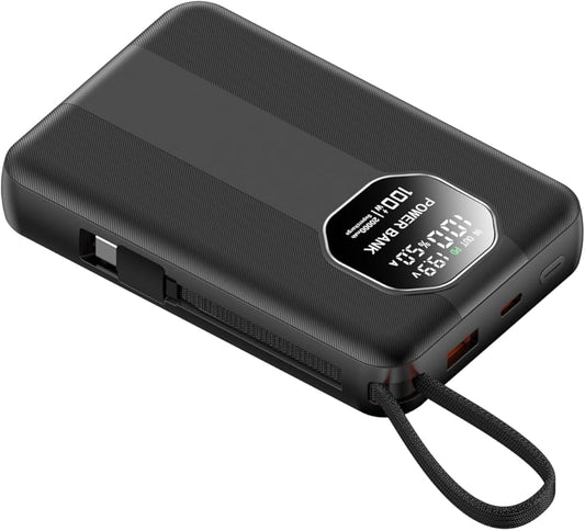 Portable Charger 100W Laptop Power Bank 20000mAh with Built-in USB-C Cable, USB-C Input/Output Battery Pack for Laptops, MacBook, Smartphones, Tablets