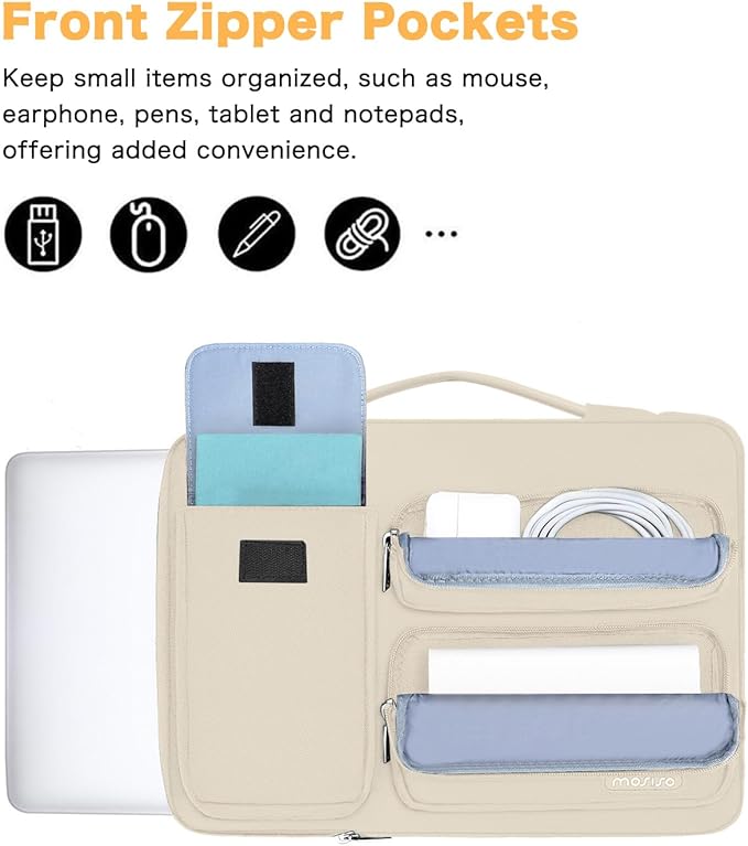 MOSISO 360 Protective Laptop Case 13.3 inch, 13-13.3 inch Laptop Sleeve Compatible with MacBook Air/Pro 13 / Pro 14, HP Dell ASUS Lenovo, Side Open Bag with 2 Raised&1 Flapover Pockets, Sand