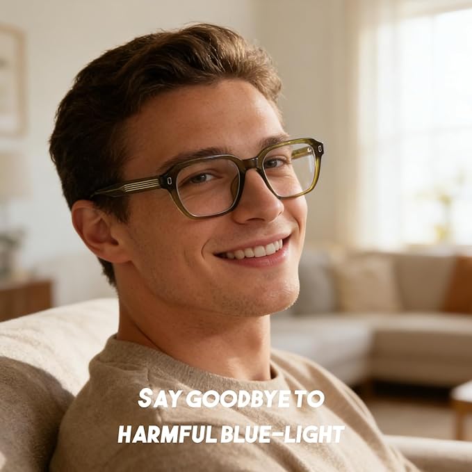 Dollger Blue Light Glasses Men Rectangle Vintage Anti BlueLight Blocking Glare Cute Trendy Computer Gaming UV Eyeglasses
