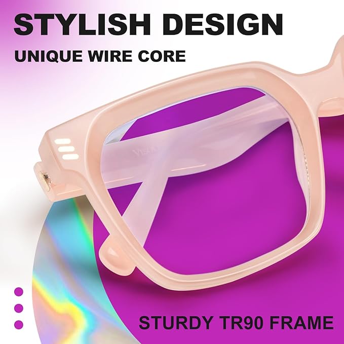 VISOONE Rectangle TR90 Blue Light Blocking Glasses Computer Eyewear with Preppy Look for Women and Men Cougar