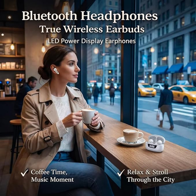 Wireless Earbuds Bluetooth 5.3, 48H Playtime LED Power Display, IPX7 Waterproof Stereo Earphones in-Ear Bluetooth Headphones Android IOS Noise Cancelling Mic for Sports,Phone,Tablet,Laptop(White)