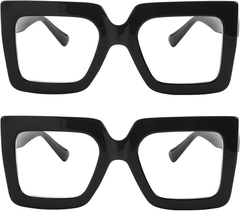 Onrtry Oversized Square Blue Light Glasses for Women Men Thick Frame Big Computer Eyewear Non-Prescription Eyeglasses