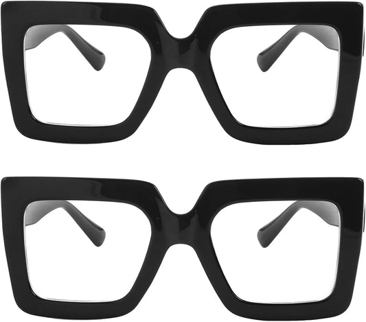 Onrtry Oversized Square Blue Light Glasses for Women Men Thick Frame Big Computer Eyewear Non-Prescription Eyeglasses