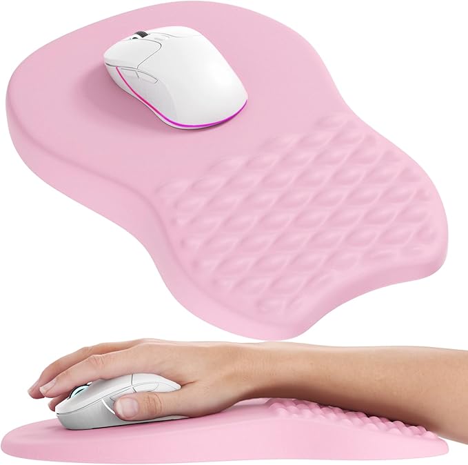 MROCO Ergonomic Mouse Pad with Wrist Support, Wrist Rest Mousepads for Carpal Tunnel Pain Relief, Memory Foam Pad with Massage Bulge and Non-Slip Base for Office, Home, Pale Pink