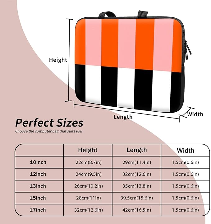 Laptop Sleeve Case Bag 15 inch, Orange Black White Stripes Slim Carrying Case Handbag Travel Laptop Bag for 15 inch MacBook Air M3/M2/15 Pro/Surface Laptop 7/6/5/4/3/ Dell XPS 15 Plus
