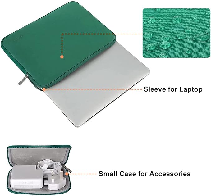 MOSISO Laptop Case 13.3 inch, 13-13.3 inch Laptop Sleeve Bag Compatible with MacBook Air/Pro 13/Pro 14 M5 M4 M3 M2 M1, HP Dell ASUS Lenovo, Neoprene Computer Sleeve Bag with Small Case, Peacock Green