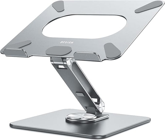 BESIGN LSX7 Laptop Stand with 360 Rotating Base, Ergonomic Adjustable Notebook Riser, Foldable Computer Holder Compatible with 10-15.6" Laptops (Gray)