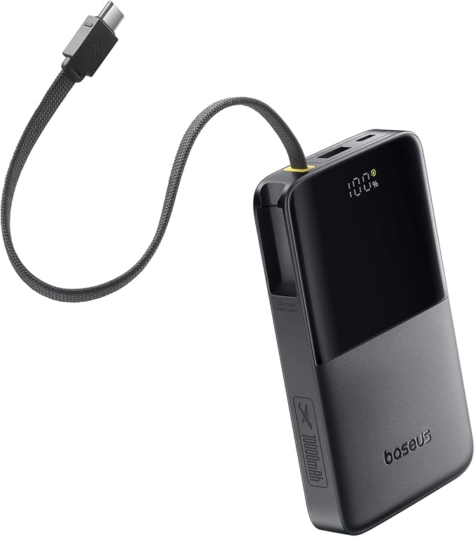 Baseus Portable Charger, 10000mAh Fast Charging Power Bank, 22.5W PD3.0 QC3.0 Battery Pack Built-in USB C Braided Cable, Travel Essentials for iPhone 17 16 15, iPad, S25/S24, Indoor/Outdoor