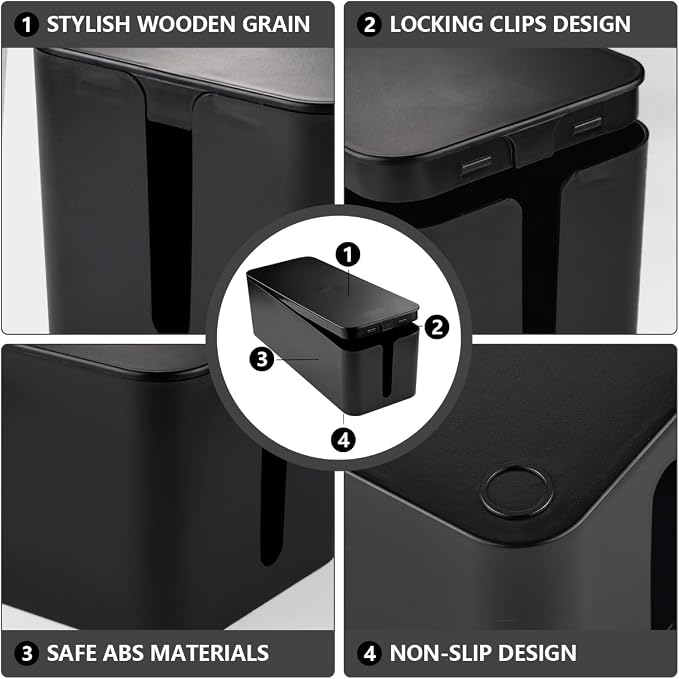 TuweChen Cable Management Box - Large Cable Organizer Box to Hide Wires & Power Strips, TV & Desk Computer Wires, Cord Organizer Box for Home & Office, Black - Image 3