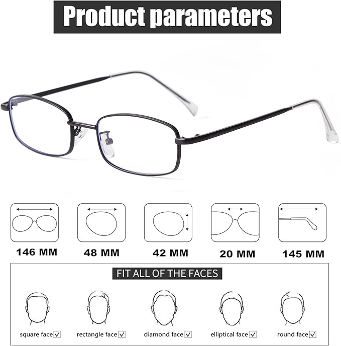 ADE WU Fashion Glasses for Woman Men, Y2k Rectangle Blue Light Glasses 90s Metal Gold Silver Black Fake Glasses