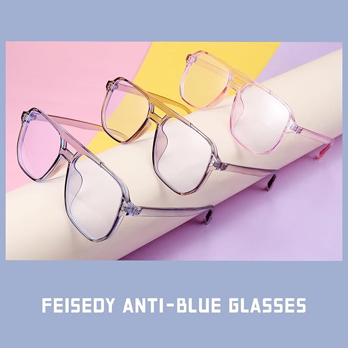 FEISEDY Blue Light Blocking Glasses Fake Nerd Clear Square Computer Lightweight Pilot Glasses Frame Oversized B2866