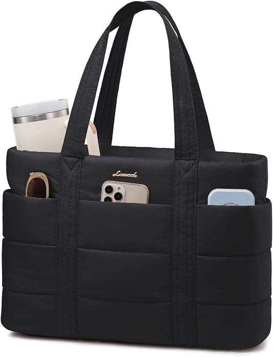 LOVEVOOK Tote Bag for Women, Large Puffer Work Tote Laptop Bag, Lightweight Travel Tote Bag with Zipper Gifts for Women