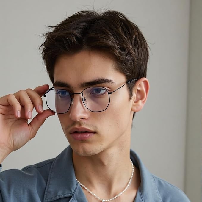 Hexagonal Metal Blue Light Blocking Glasses Anti Eye Strain for Digital Screens Lightweight Frame for Men Women