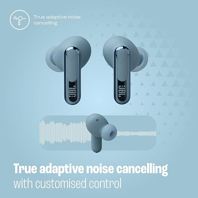 JBL Live Beam 3 - True Wireless Noise-Cancelling Stick-Closed Earbuds, 48Hrs Total Playback, Wireless Charging, 6 Mics for Perfect Calls, Multi-Point Connection, IP55 Waterproof and dustproof (Blue)