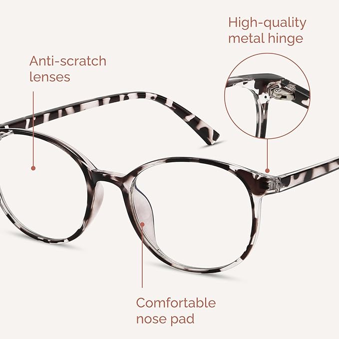 miyya Blue Light Blocking Glasses Women, Fashion Round Transparent Anti Blue Light Glasses with Anti Eyestrain & UV Glare