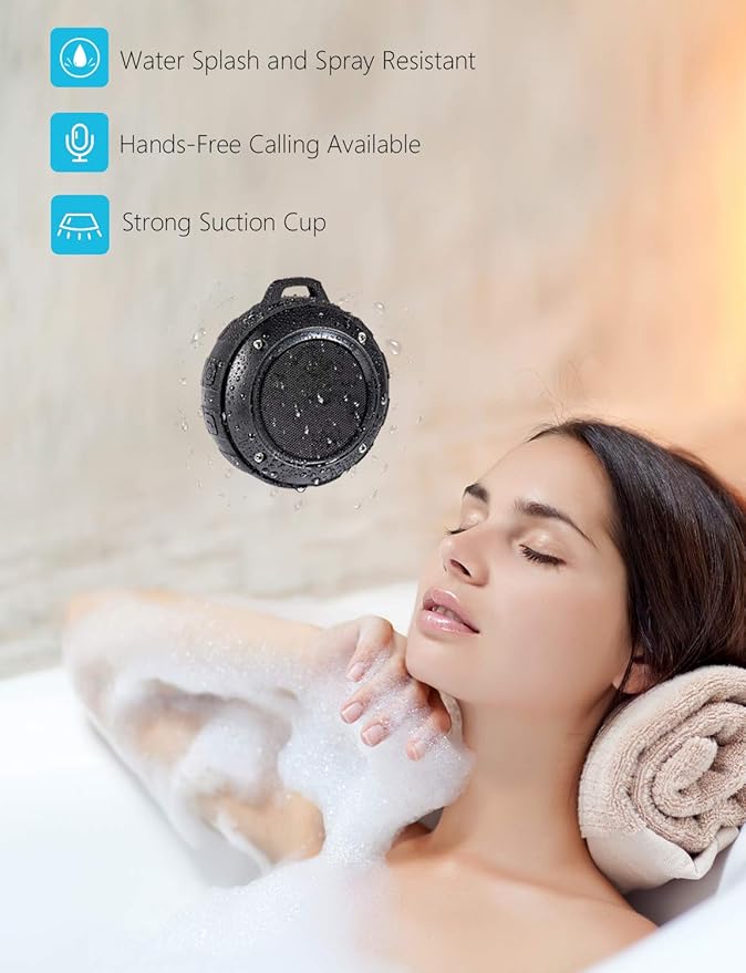 Kunodi Outdoor Waterproof Bluetooth Speaker, Wireless Portable Shower Travel Bike Speaker with Subwoofer, Enhanced Bass, Built in Mic for Bicycle Riding, Sports, Pool, Beach, Hiking (Black & Bracket)