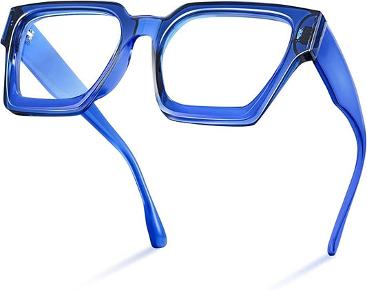livho Oversized Eyewear Frame for Woman and Men - Rectangle Fashion Glasses for Computer, Chic Preppy Frame