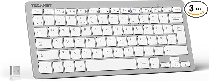 TECKNET 2.4G Wireless Keyboard, Ultra Slim Compact Computer Keyboard with Media Hotkeys, Silent Small USB Keyboard for Laptop PC Desktop Smart TV Notebook Chromebook-Silver