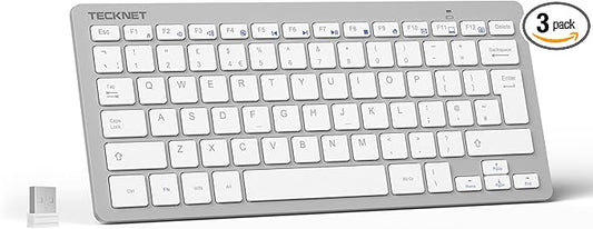 TECKNET 2.4G Wireless Keyboard, Ultra Slim Compact Computer Keyboard with Media Hotkeys, Silent Small USB Keyboard for Laptop PC Desktop Smart TV Notebook Chromebook-Silver