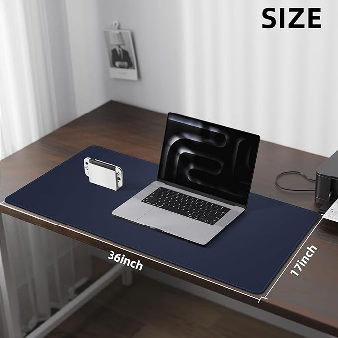 Desk Pad PU Leather Large Mouse Pad Laptop Computer Desk Mat Table Blotter Desktop Waterproof Non-Slip Protector for Office and Home (Dark Blue, 90x43cm)