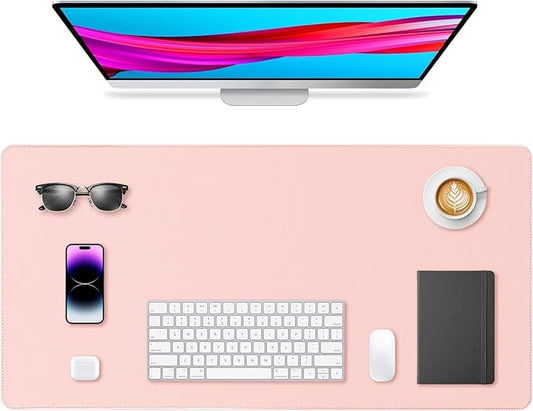 Leather Desk Pad Protector, Office Desk Mat, Large Mouse Pad, Non-Slip PU Leather Desk Blotter, Waterproof Computer Desk Writing Pad for Office and Home (Light Pink, 31.5" x 15.7")