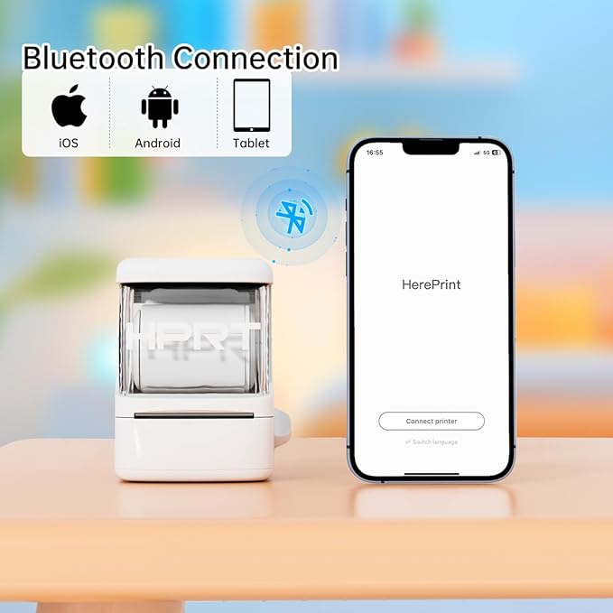 HPRT NEW1 Label Printer 2 Inch Portable Inkless Bluetooth Label Maker for Small Business, Home, School, Sticker Printer for Address, Logo, Barcode, Clothing, with Automatic Label Recognition（White）