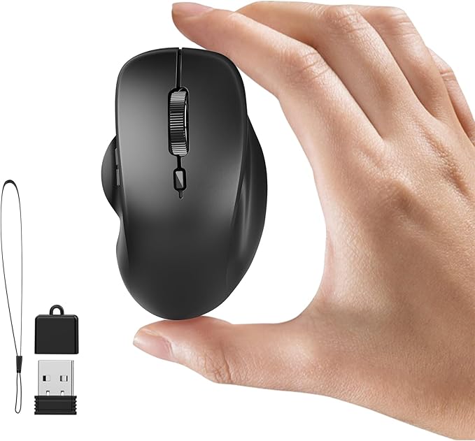 Uiosmuph Mini Wireless Bluetooth Mouse for Travel, Silent Rechargeable Computer Mouse for Laptop, Small Portable BT5.1/5.0 & 2.4Ghz with USB Receiver and Type C Adapter - Black