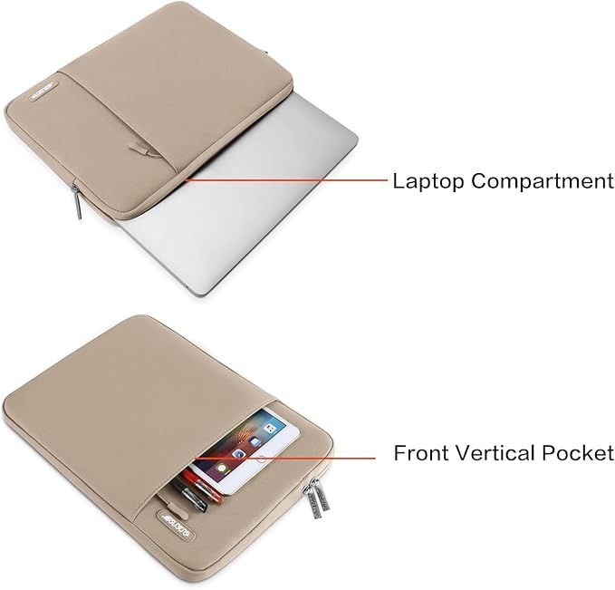 MOSISO Laptop Case 14 inch, 14 inch Laptop Sleeve Compatible with HP Lenovo Dell ASUS Acer, HP Stream, Dell Latitude, Lenovo IdeaPad, Polyester Vertical Computer Sleeve Bag with Pocket, Taupe Brown