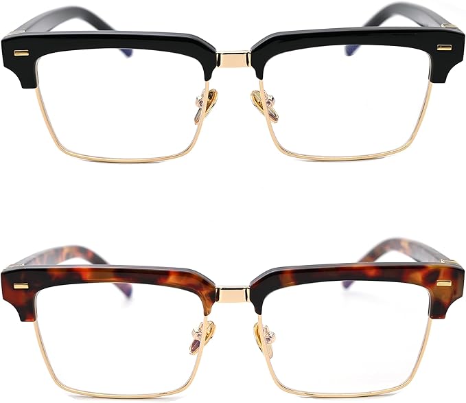 Semi Rimless Rectangle Blue Light Glasses Men Women Black Square Eyewear