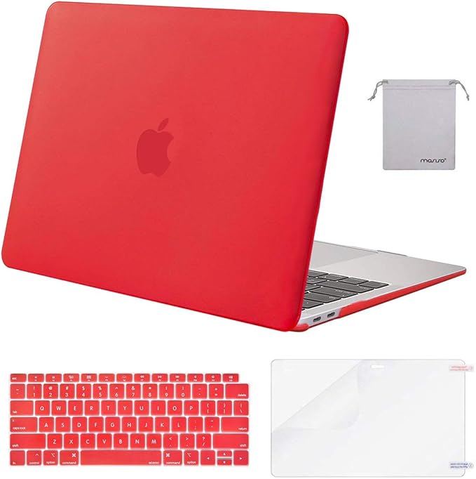 MOSISO Compatible with MacBook Air 13 inch Case M1 Chip 2021-2018 Release A2337 A2179 A1932, Plastic Hard Shell&Keyboard Cover&Screen Film&Storage Bag for MacBook Air 13.3 inch Case, Red