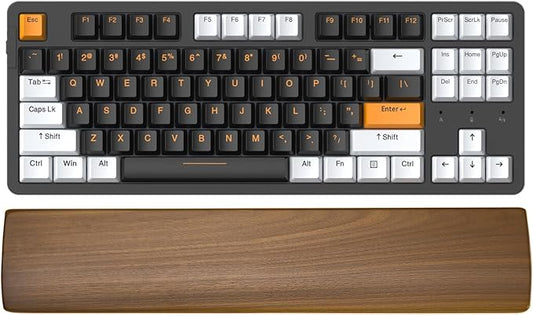 Walnut Wooden Wrist Rest for Mechanical Keyboard, Ergonomic Design for Wrist Pain Relief, Smooth No Odor and Easy to Clean, Support Wrist to Coding Typing and Playing (for 87 Key)