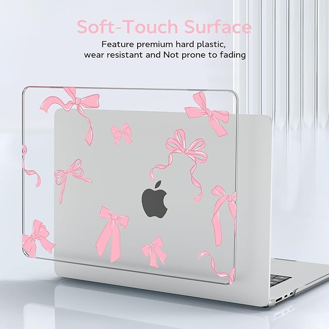 B BELK Compatible with MacBook Air 13 inch Case M5 2026 2025 2024-2022 M4 M3 M2 A3449 A3240 A3113 A2681, Plastic Hard Shell+Keyboard Cover+Screen Protector for MacBook Air 13.6 inch Case,Baby Pink Bow