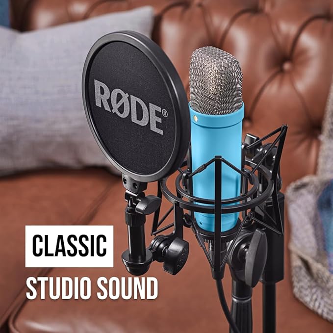 RØDE NT1 Signature Series Large-Diaphragm Condenser Microphone with Shock Mount, Pop Filter and XLR Cable for Music Production, Vocal Recording, Streaming and Podcasting (Blue, NOT USB Microphone)