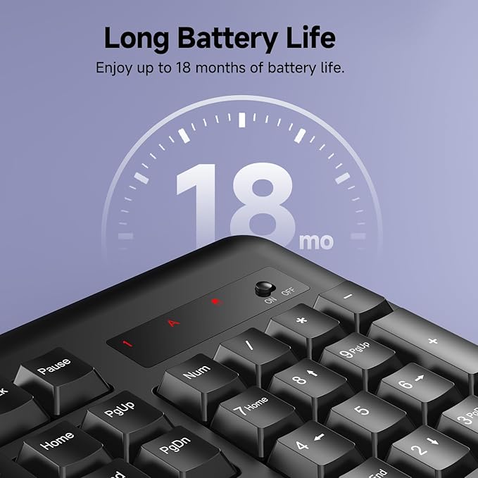 Redragon Wireless Keyboard, 2.4G Full-Sized Ergonomic Wireless Computer Keyboard with 10 Individual Multimedia Keys, Spill Resistant, for Mac OS Desktop/Laptop/PC BK7367